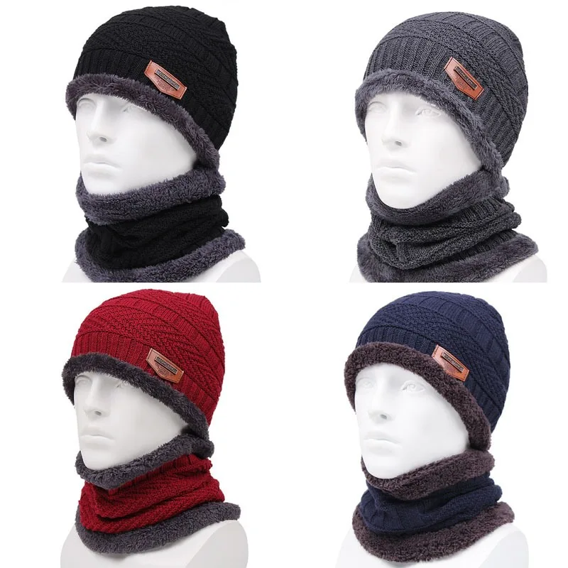 Winter Hats Knit Cap for Men Women with Fleece Scarf Outdoor Riding Hat Warm Thickened Neck Protection Cap Beanie