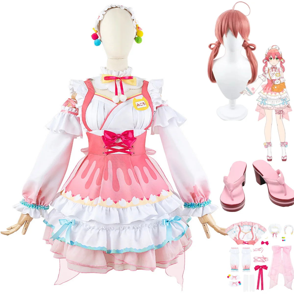 

Косплей косплей маскарадный костюм с париком розового цвета Сакура Мико туфли Лолиты женские сексуальные кавайные костюмы на Хэллоуин Карнавал