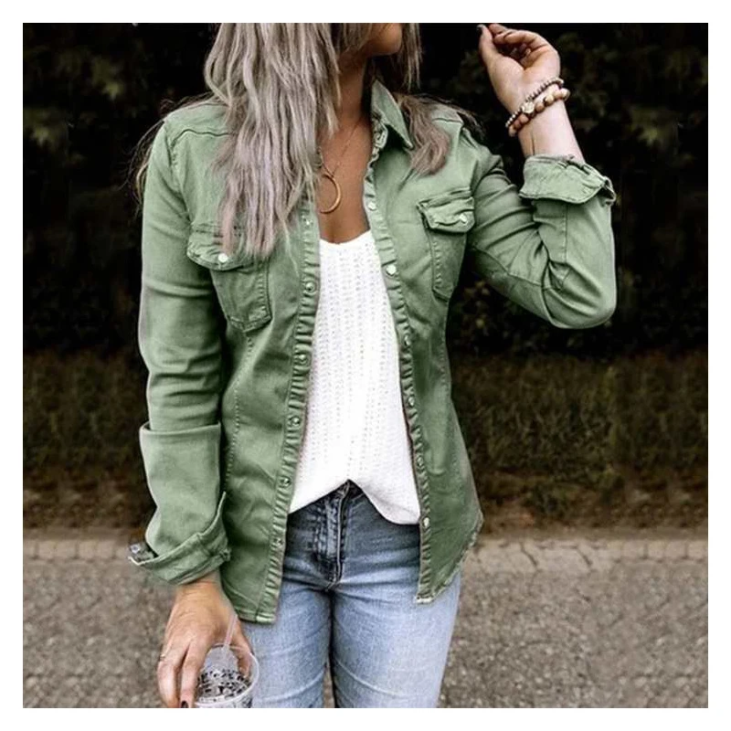 Spring Autumn Solid Denim Shirts Fashion Casual Vintage Breathable Women Top Light Blouse Outerwear Streetwear Thin jean Coat