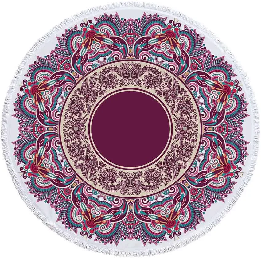 Mandala Geometric Round Beach Towel Tassels Bohemia Microfiber Bath Shower Towel For Kids Adults Picnic Yoga Mat Bikini Cover Up 2