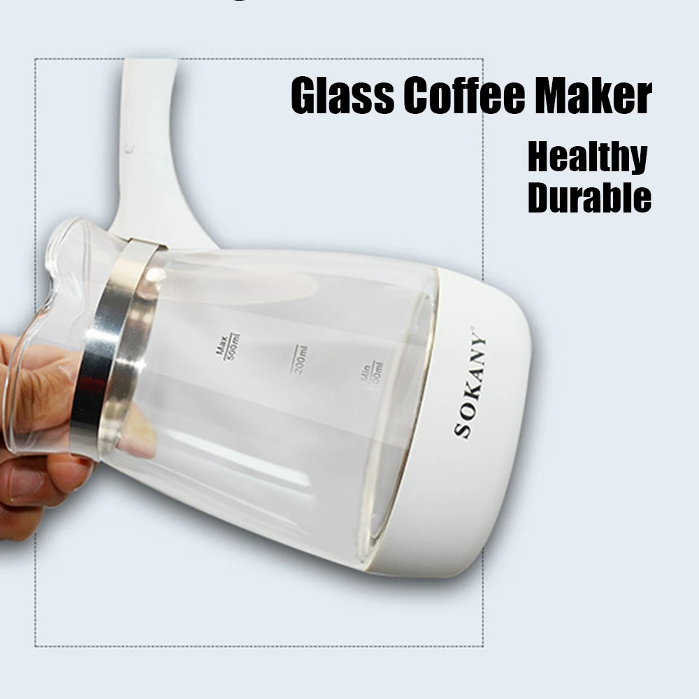 600W Coffee Maker Glass Turkish Coffee Pot Portable Warmer Kettle Italian Mocha Pot Machine for Greek Arabic Tea Milk
