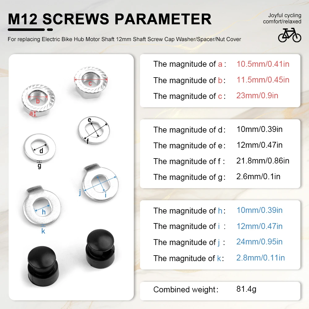 전기 자전거 허브 모터 샤프트 스크류 캡 와셔 스페이서 너트 커버 (M12/M14/M16 토크 암 500-5000와트 전기 자전거 모터용)