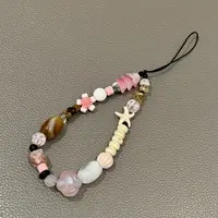 Boho Beaded Phone Charm Handmade Retro Bracelet Strap with Shell and Flower Beads Aesthetic Phone Lanyard for Women 4