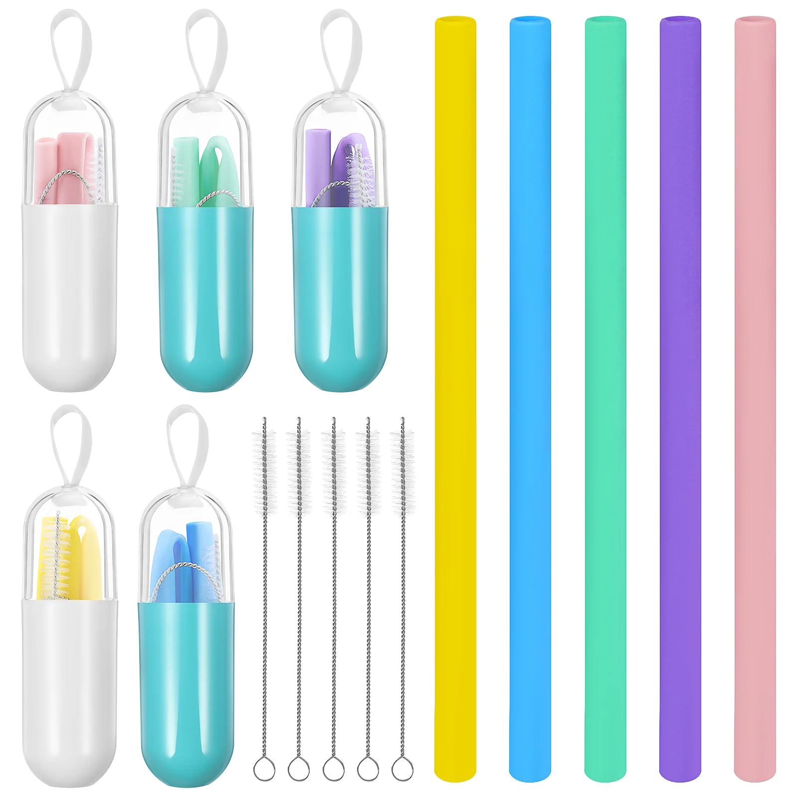 

5 Sets of Silicone Straws Foldable Drinking Straws Portable for Women Men