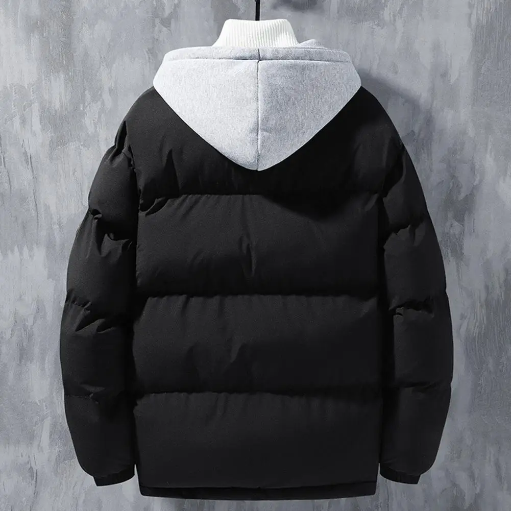

Men Zippered Coat Windproof Hooded Jackets for Men Thickened Cotton Outwear with Fake Two-piece Design Multiple Pockets Men Fake