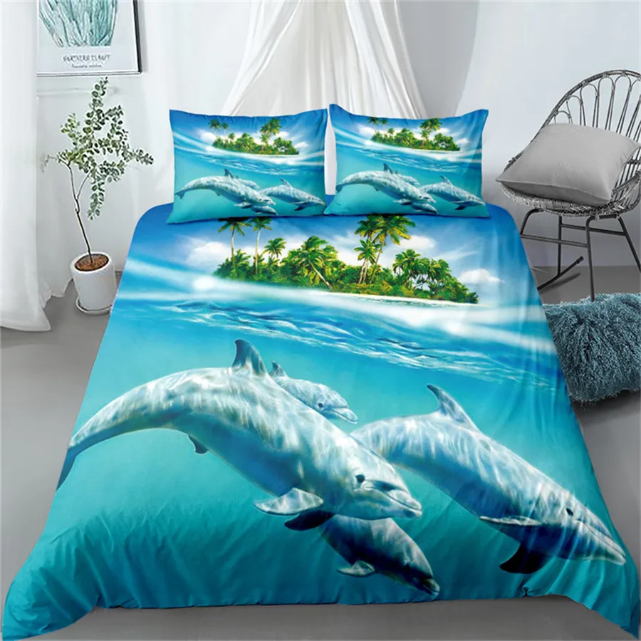 

Sea ​​animal Dolphin 3D Print Three Piece Bed Bedding Set Article Children Or Adults For Beds Quilt Covers Pillowcasese Pillow