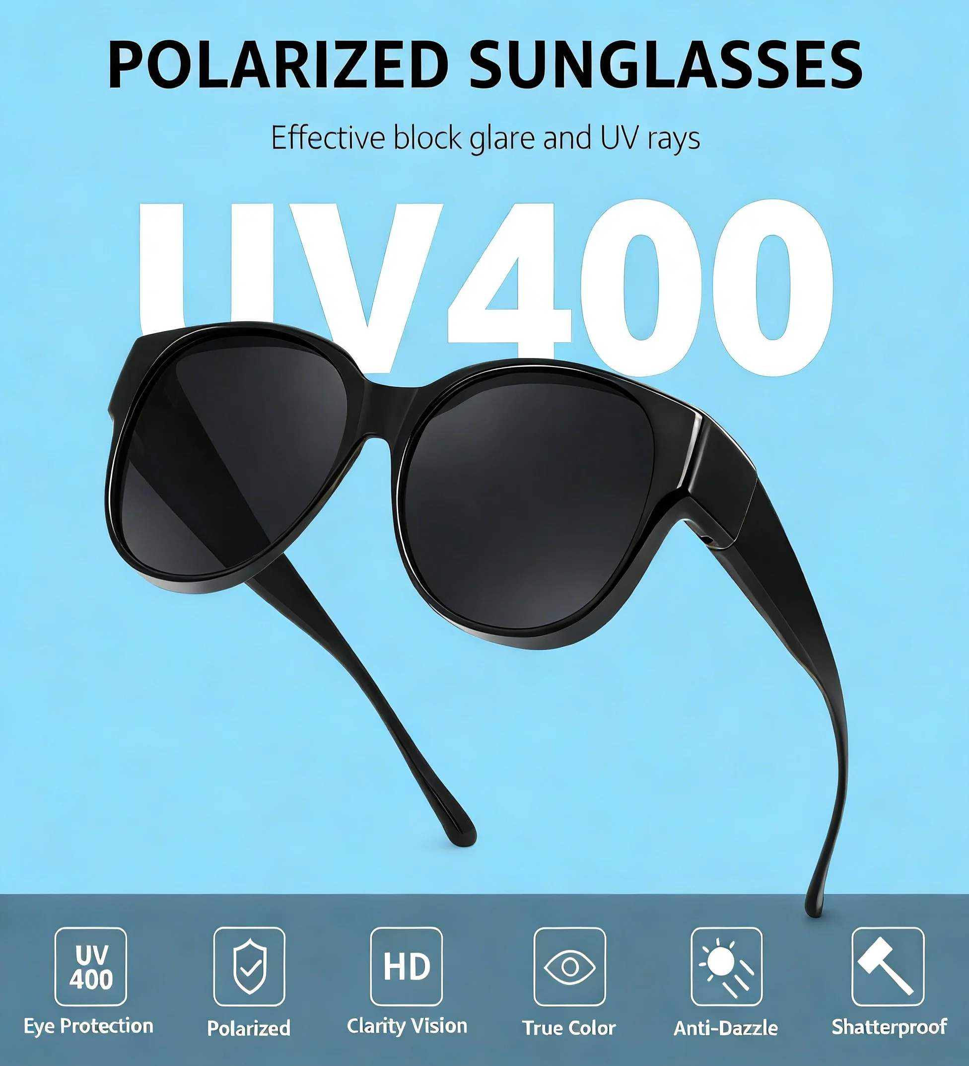 Oversized Polarized Wraparound Sunglasses with UV400 Protection
