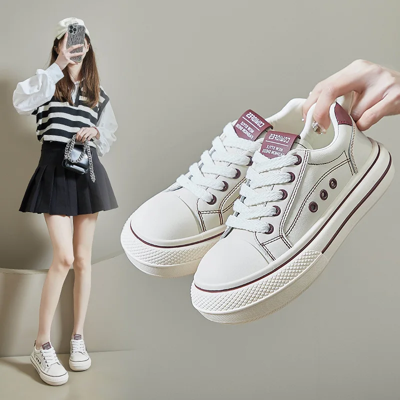 

Autumn & Spring Women Shoes Fashion PU Leather Thick-Soled Increase Breathable Female Girls Sneakers Sports Casual Size 35-40