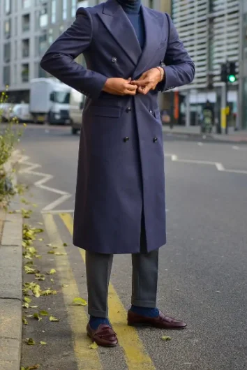 2023 New Style Winter Formal Party Men Suit Navy Blue Double Breasted Chic Long Jacket Outdoor Spring Coat 1 Pieces