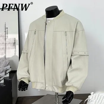 PFNW [2025 Autunno Giacca da uomo americana Patchwork Giacca da baseball Cappotto Tinta unita Cerniera Maschile Top Allentato 1