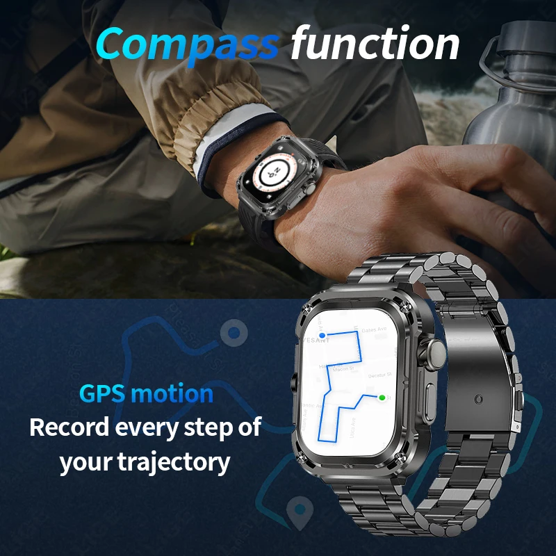 LIGE 2025 New Military GPS Smart Watch Men Outdoor 2.1'' HD Screen Compass Waterproof Sport Tracker Bluetooth Call Smartwatch