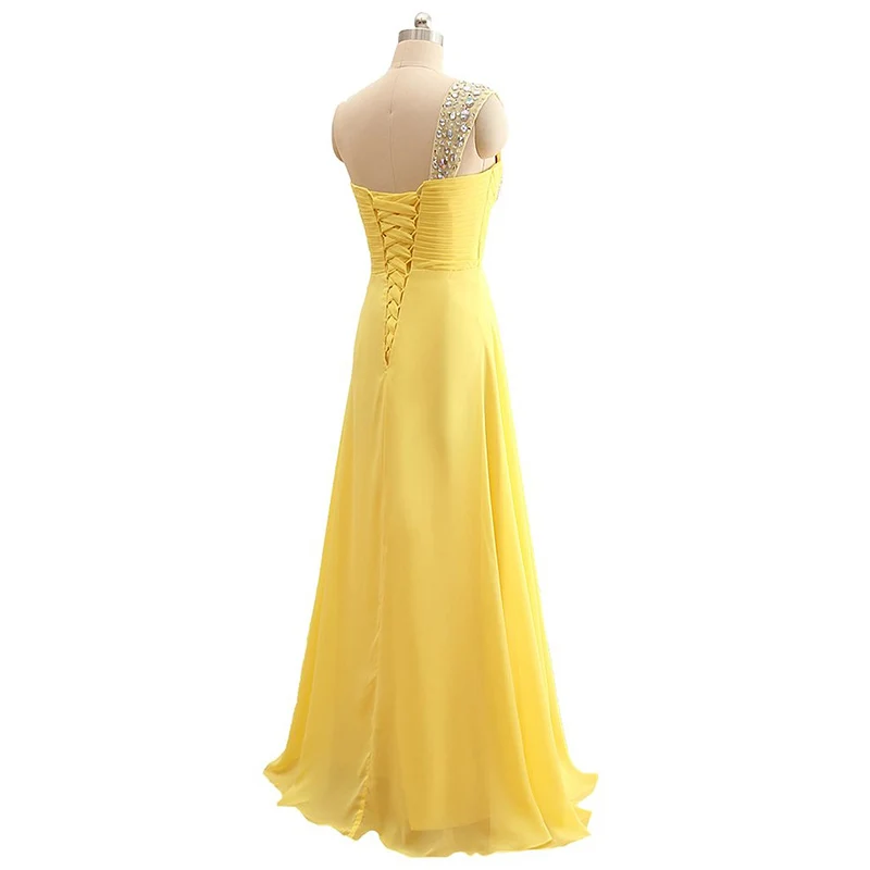 A Line Chiffon One Shoulder Bridesmaid Dresses Crystals Beading Pleat Elegant Wedding Party Formal Prom Evening Corset Back bridesmaid dresses