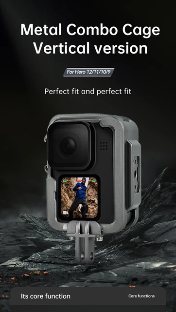 TELESIN Boîtier de protection vertical en aluminium pour GoPro Hero 12 11  10 9 noir, compatible avec Go Pro avec filtre d'objectif ND CPL, objectif  maximum sur l'appareil photo, avec griffe à