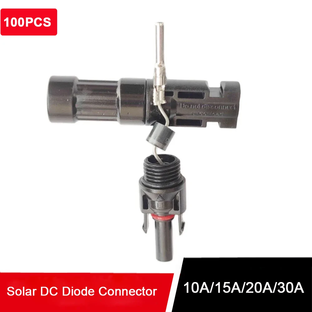 

100PCS Solar DC Diode Plug Connector 10A 15A 20A 30A Waterproof For PV System Solar Panel Parallel Connection Backflow Protecter