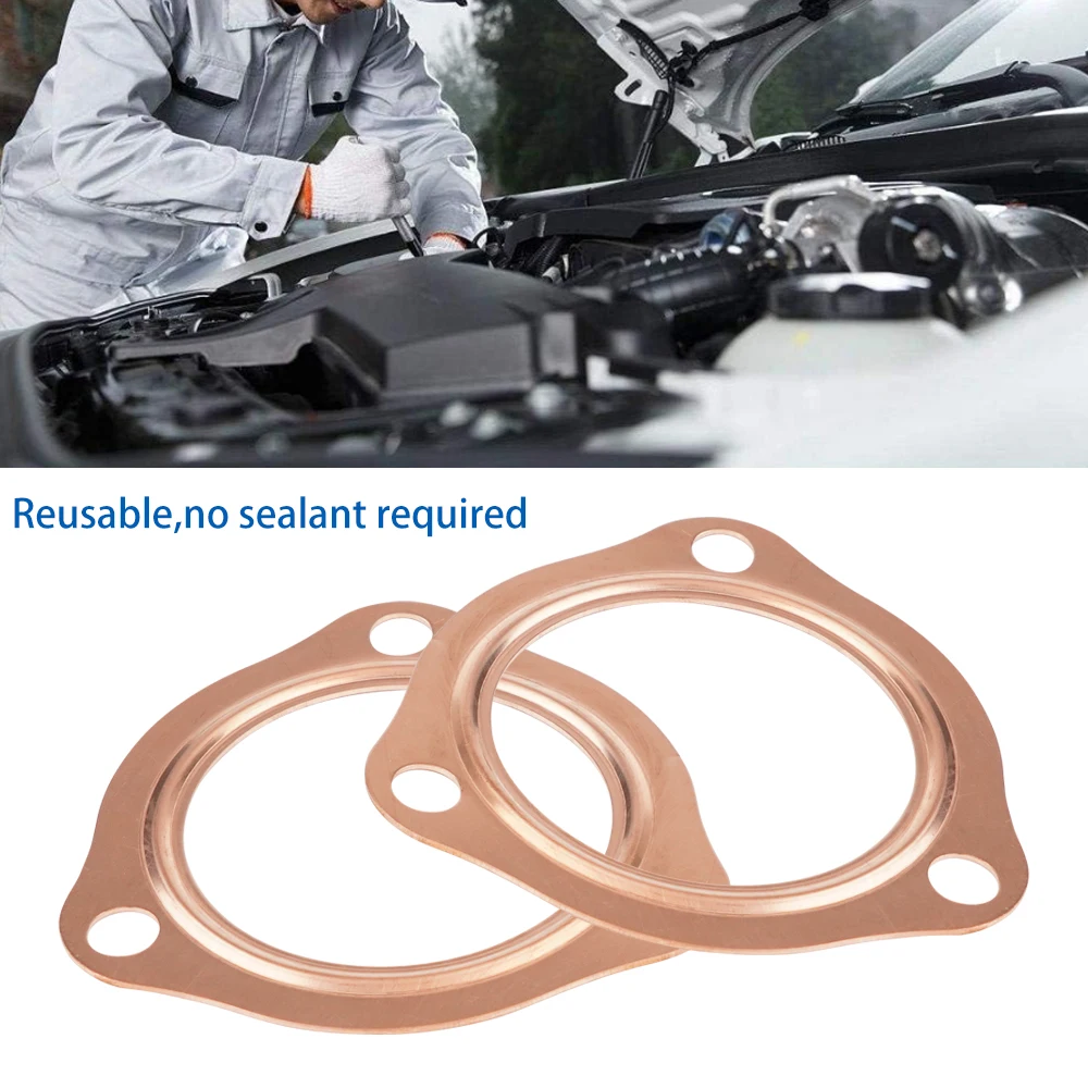2.5 Inch Header Collector Gaskets 2 1/2" Copper Header Exhaust Collector Gaskets for SBC BBC 302 350 454 (3 Bolt Pattern)