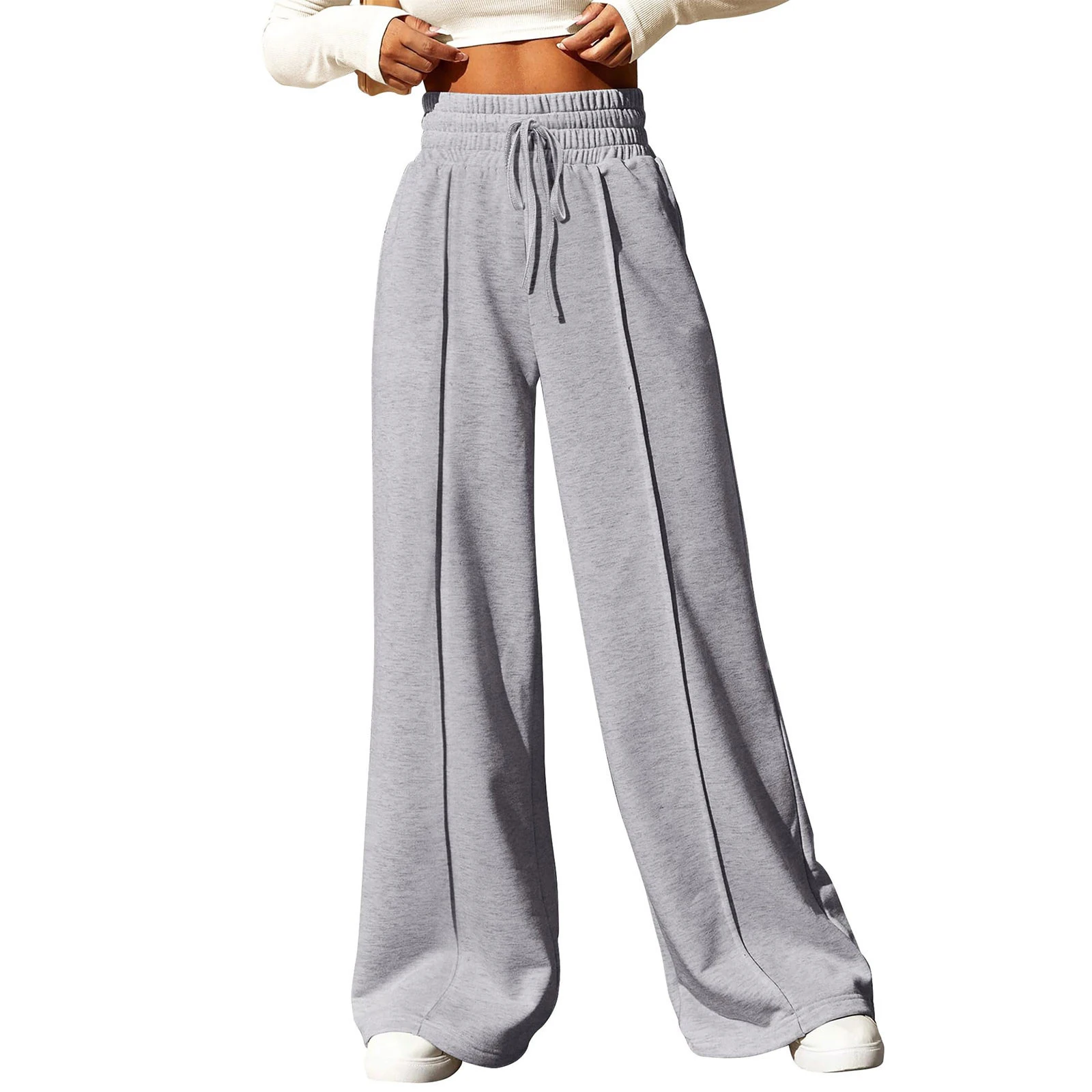 Women Wide Leg Pants Fashion High Waist Sportspants Female Solid Loose Long Trousers Streetwear for Casual Daily Baseball Pants