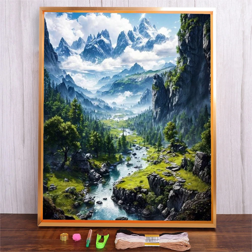 Landscape mountain Printed 11CT Cross Stitch Embroidery Set Knitting Handmade Painting Needlework Needle handicraft gift
