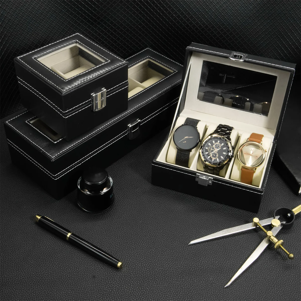 2/3/6 Slots Watch Storage Box PU Leather Display Case Collection Organizer Watch Box for Men women Display Case With Glass