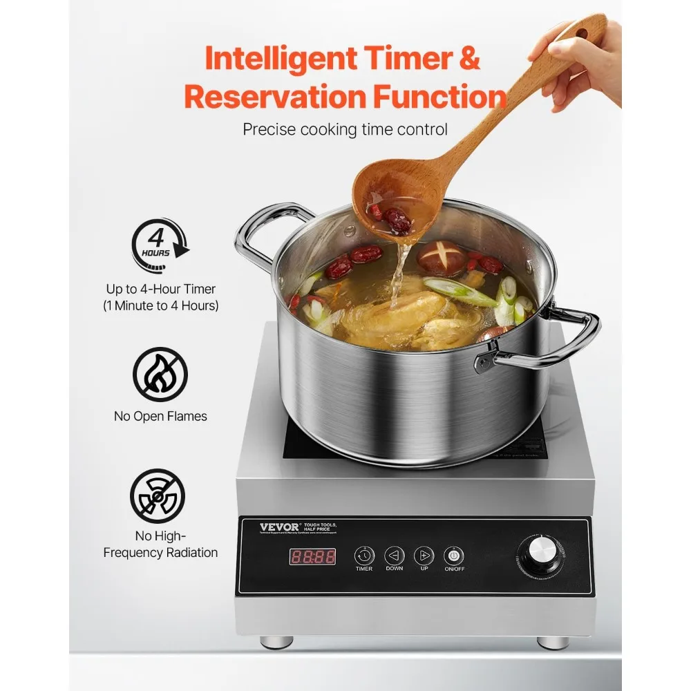 Stainless Steel 5000W Portable Induction Cooktop with 16 Adjustable Temperature Settings