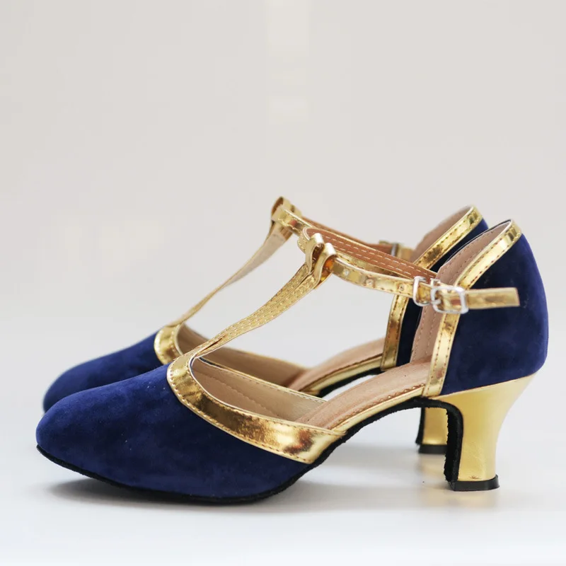 Women Latin Dance Shoes Female Salsa Sandals Soft Sole Ladies Suede Upper T Strap Ballroom Tango Samba Party Dance Shoes 3