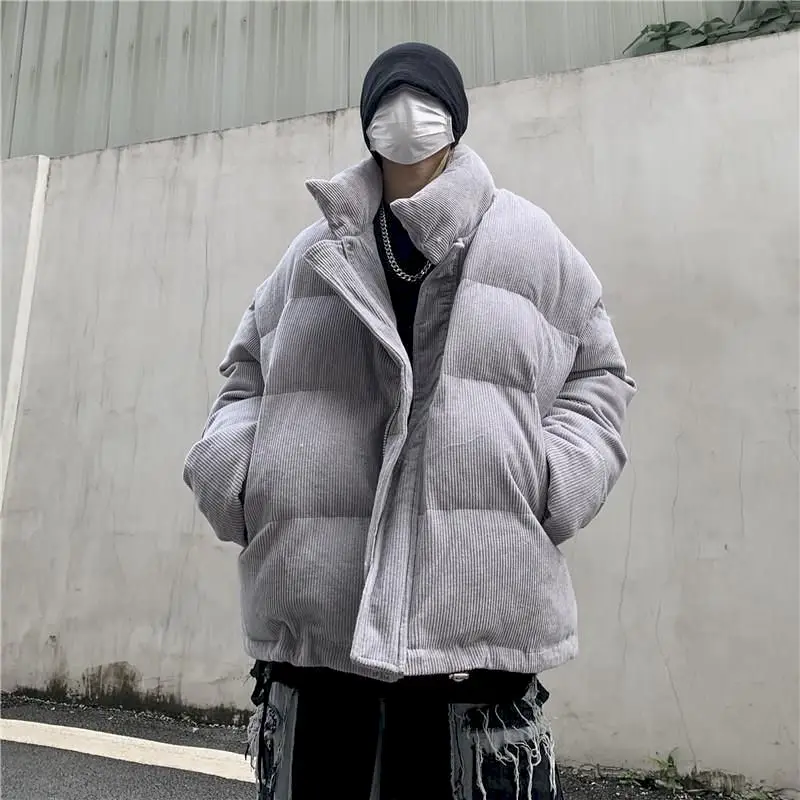 Corduroy Padded Jacket Men Parkas Solid Color Quilted Coats Down