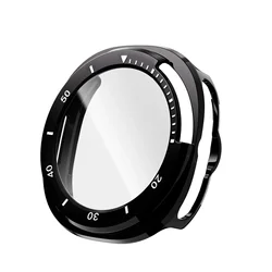 Enhanced Protective PC Case with Tempered Glass Screen for Watch 8 Claasic (Black White)