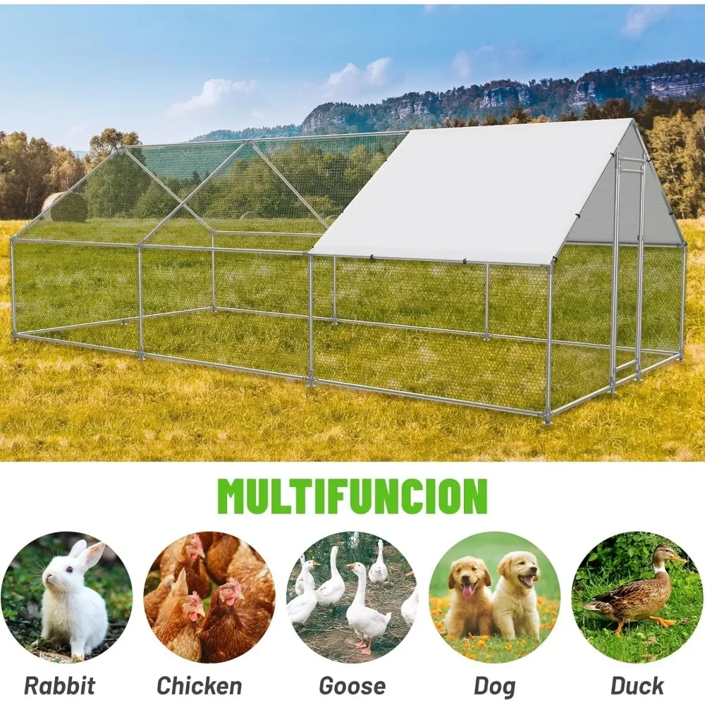 Chicken Coop Large Metal Walk-in Poultry Cage With Cover Spire Shaped chicken coop door
