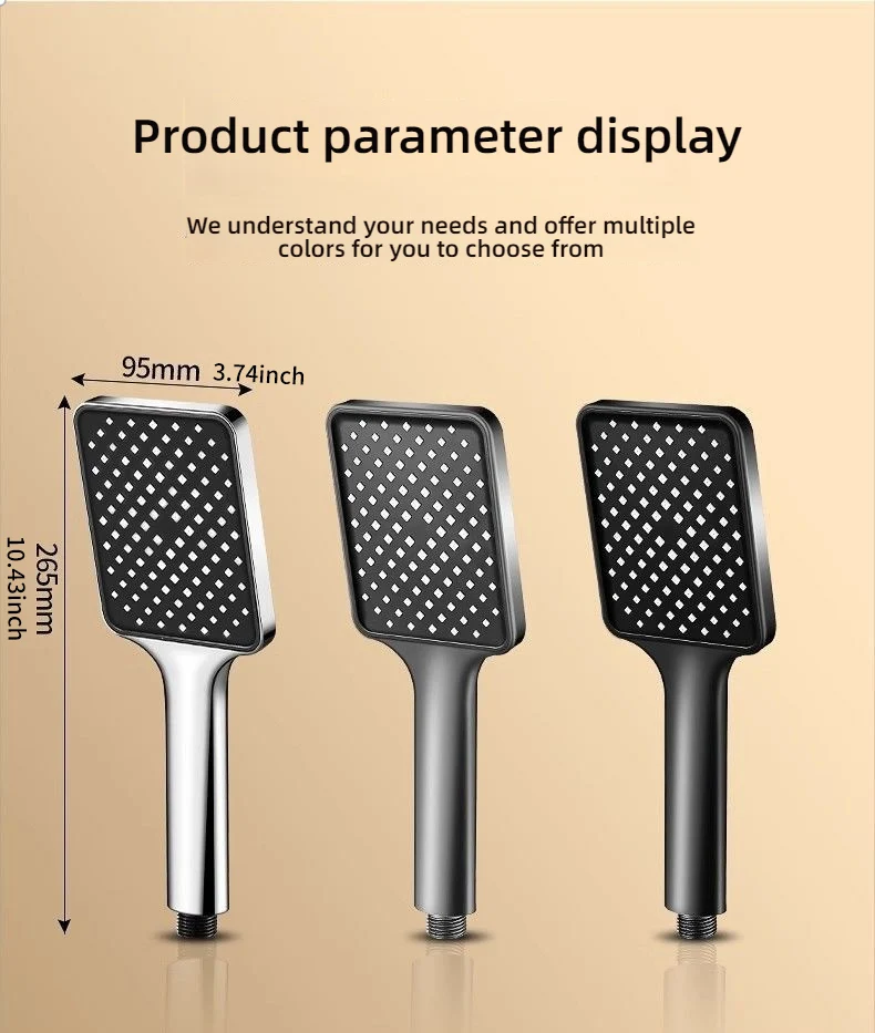 Square Shaped High Pressure Showerhead Large Flow High Pressure & Water Saving Feature Household Bathroom Rain Shower Head
