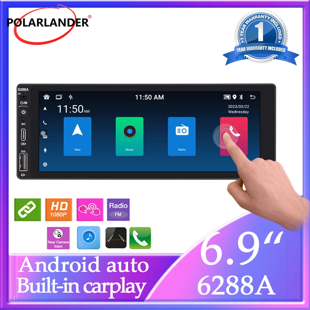 

Автомобильный мультимедийный плеер, экран 6,9 дюйма, IPS, Wi-Fi, 2 + 32 ГБ