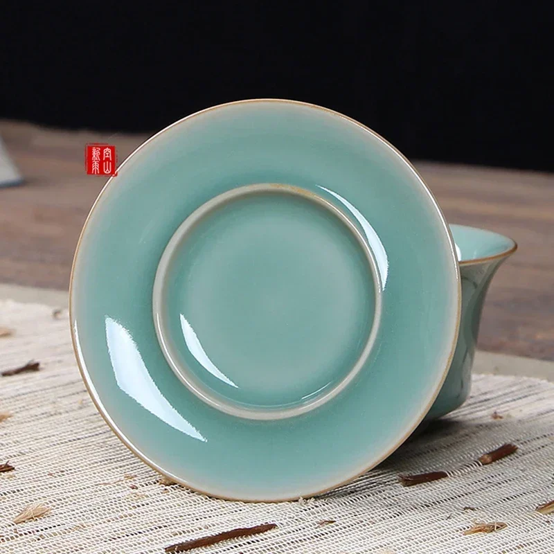 Gaiwan Longquan Celadon Kung Fu Tea Set Three Talents Ge Kiln Open Slices Ceramic Tea Bowl Hand Grab Covered Bowl