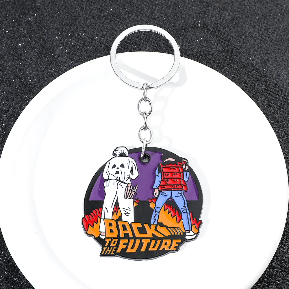 Retro Movie-Inspired Metal Keychain with Enamel Charm - Perfect Gift
