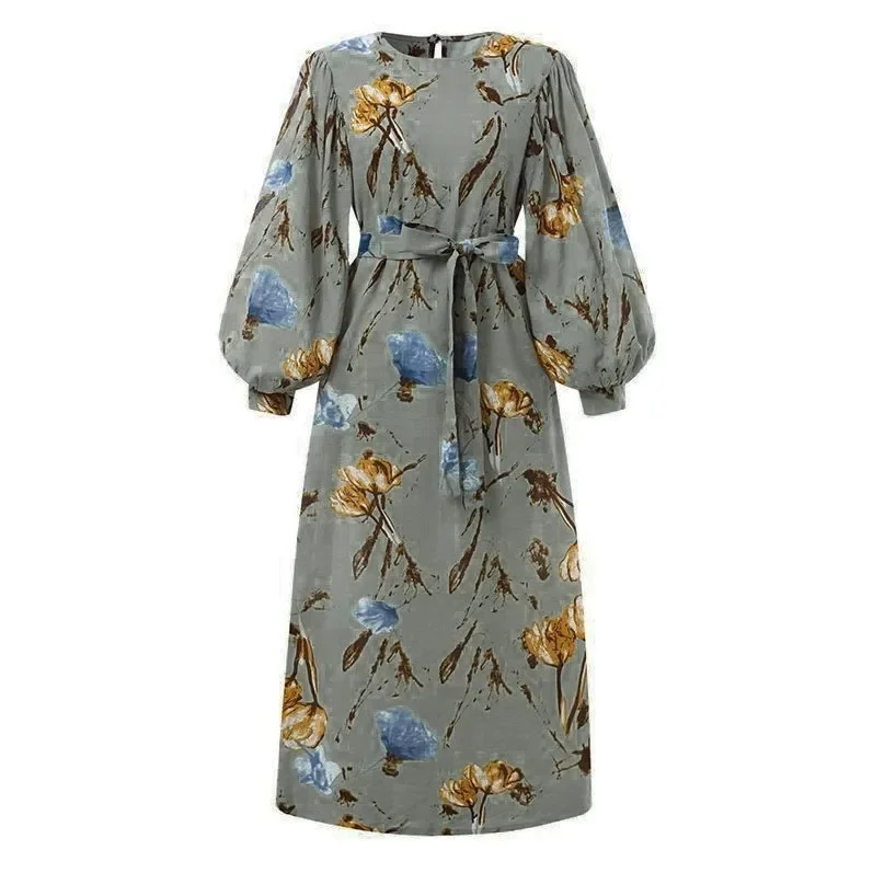 Hijab Muslim Dress Abaya Dubai Turkey Puff Sleeve Floral Print African Long Dresses for Women Party Islamic Kaftan Robe Vestidos