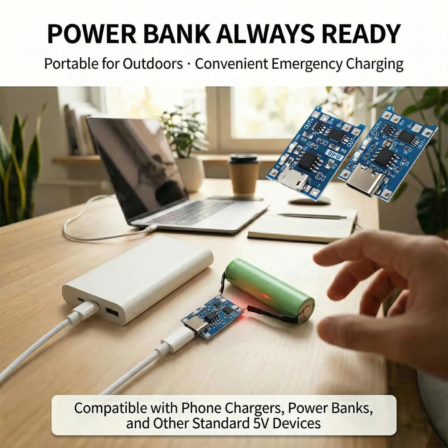 USB 타입-C TP4056 충전 모듈 5V 1A 18650 리튬 배터리 충전 보드 (보호 기능 포함) 마이크로 USB/타입 C 인터페이스