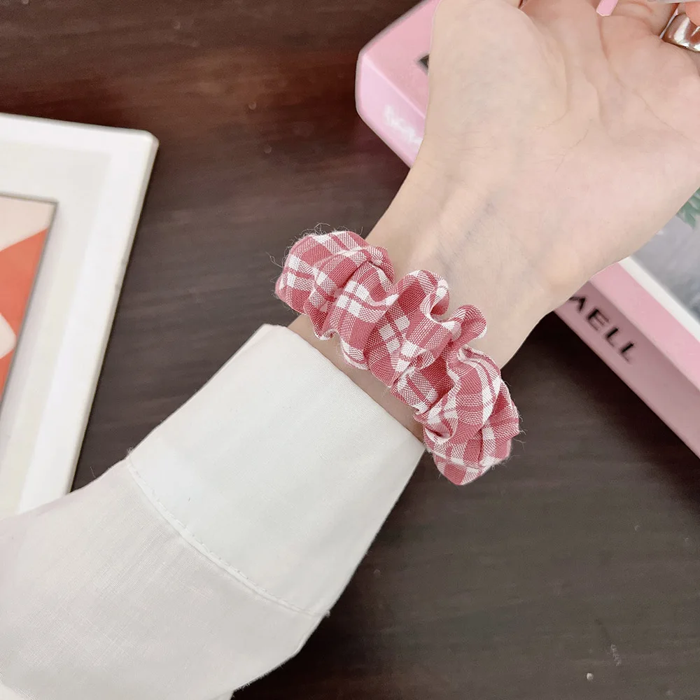 Plaid Fabric Scrunchie Watchband Strap - Blue Sporty & Dressy Bracelet