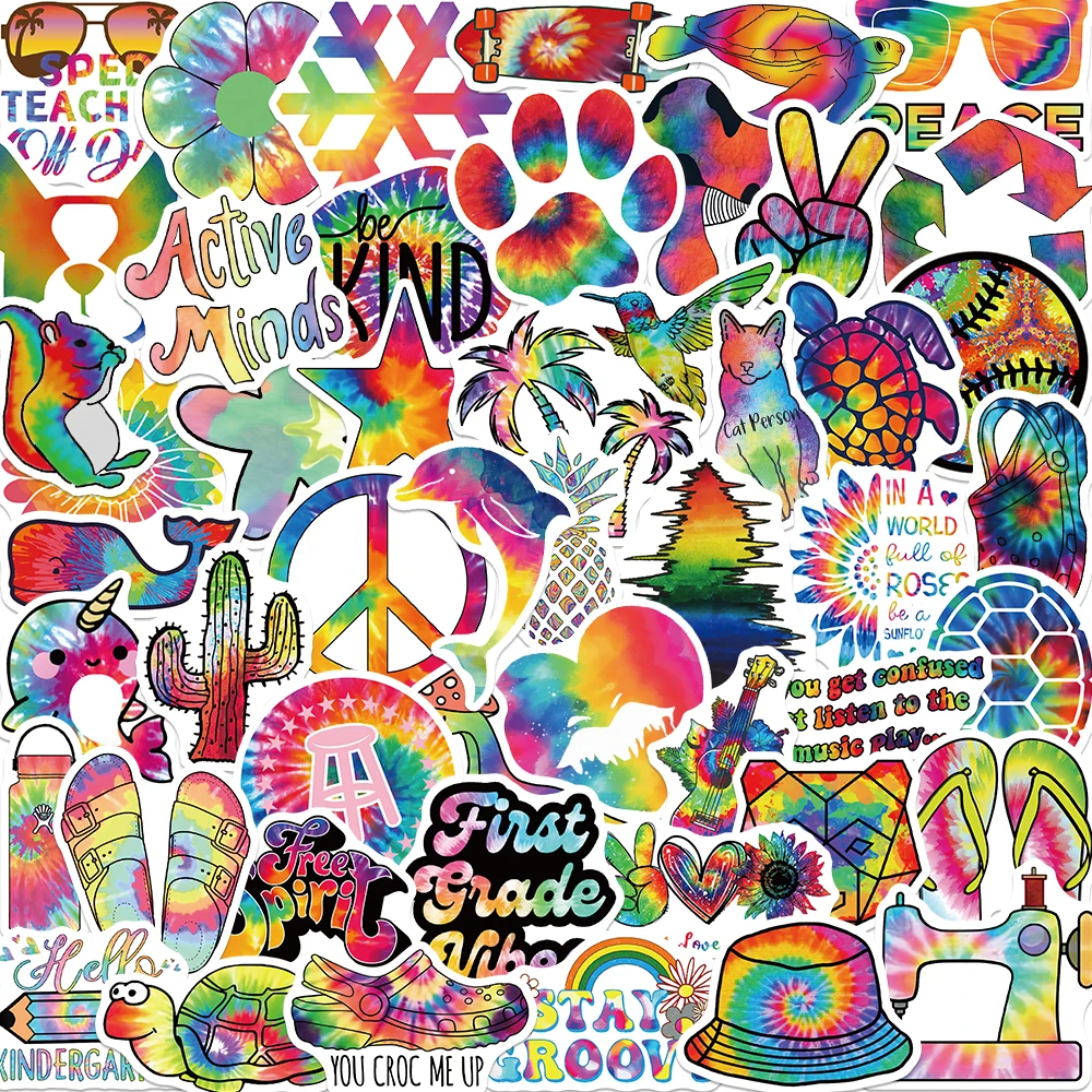 

10/50/100PCS Tie Dyed Rainbow Style Graffiti Sticker Waterproof DIY Art Decoration Guitar Helmet Skateboard Laptop Luggage Decal
