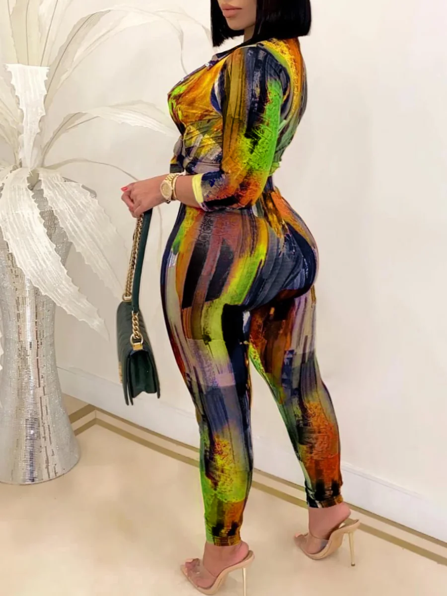 Plus Size Tie Dye Regular Fit Pants Set Shirt Collar Gradient Print Pattern Two Piece Outfit Casual Matching Suit for Women