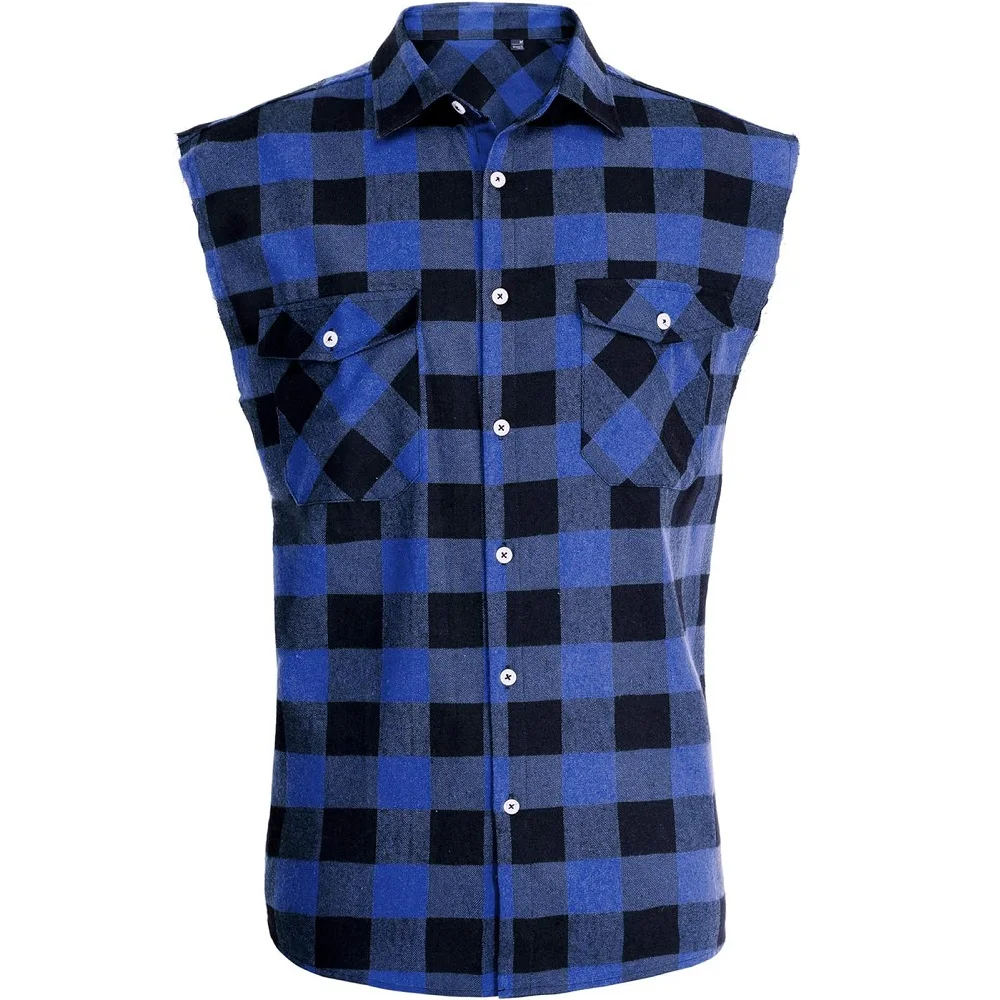 

2024 New Men's Sleeveless Plaid Front Shirt Beach Cool Tops Baroque Short Sleeve Printed Button Clothing Casual Fashion Blouse