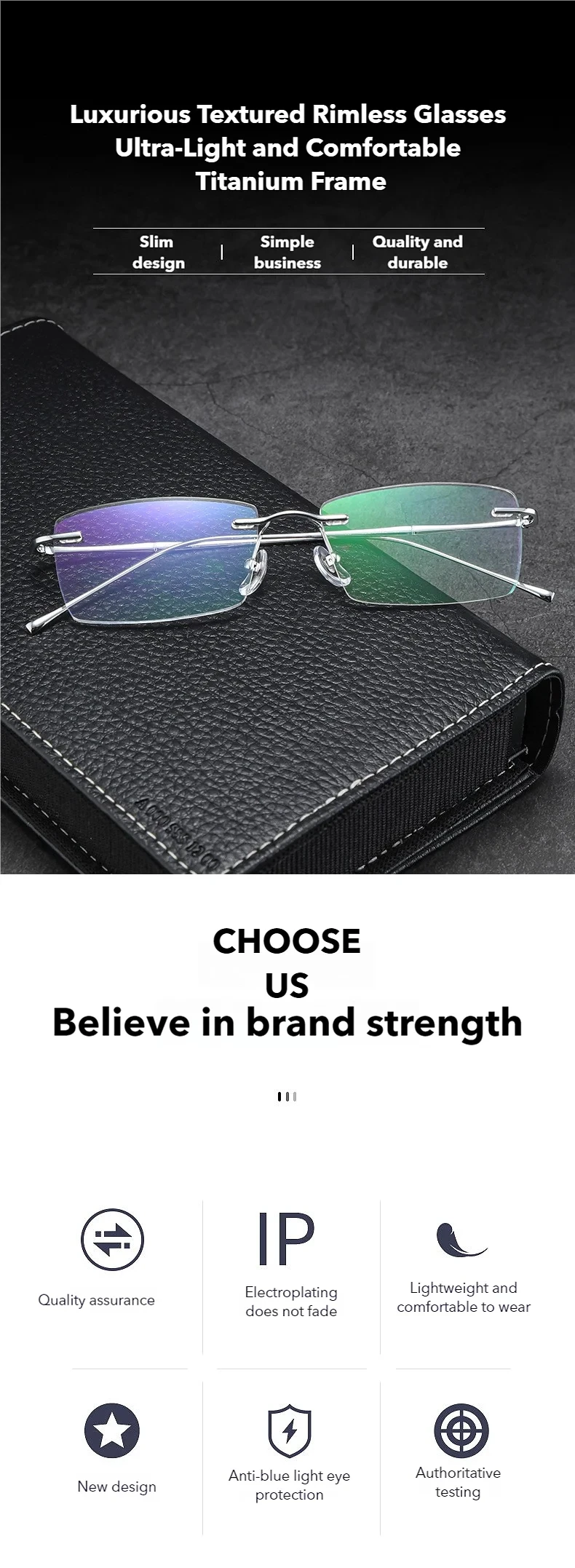 Titanium Reading Glasses - Ultra-Light Rimless Eyeglass Frames with Anti-Reflective Lenses