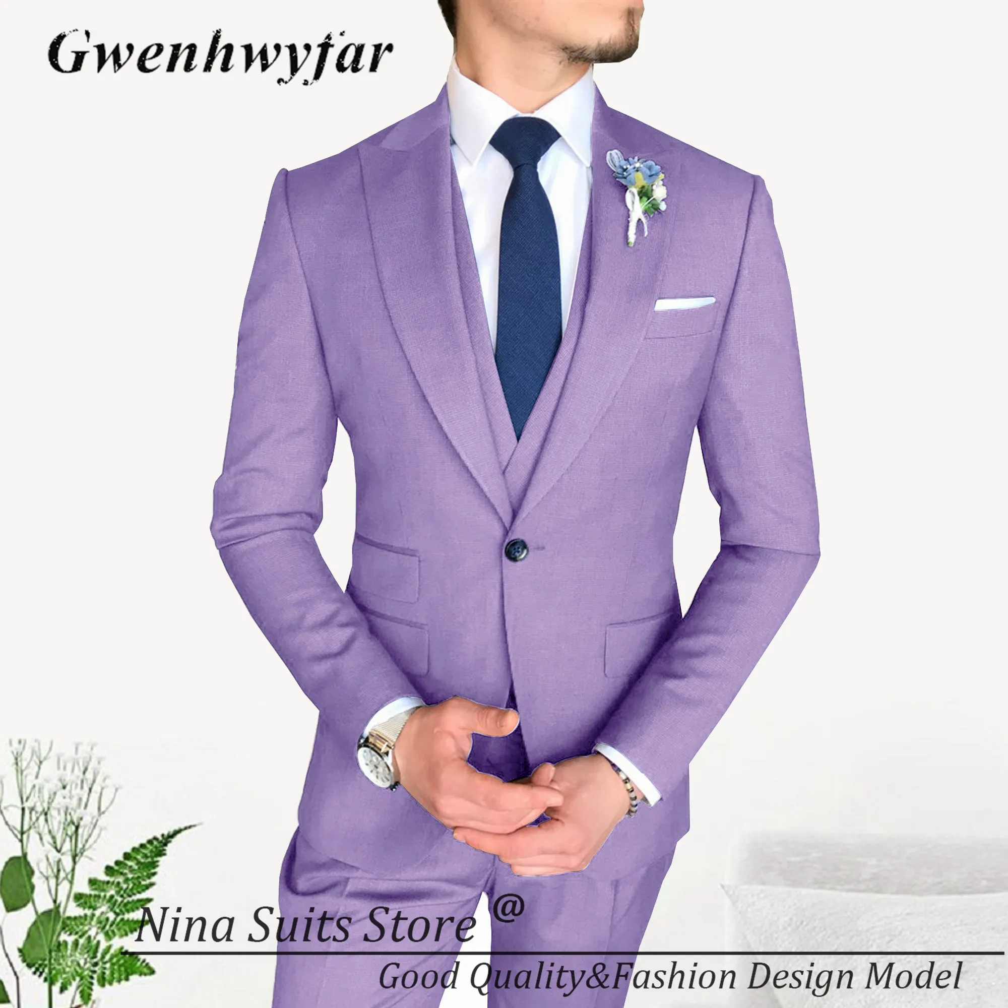 Nina Store New Men Suits Sky Blue Peak Lapel Single Breasted Formal Wedding Groom Brigdegroom Tuxedos Blazer with 3 Pockets