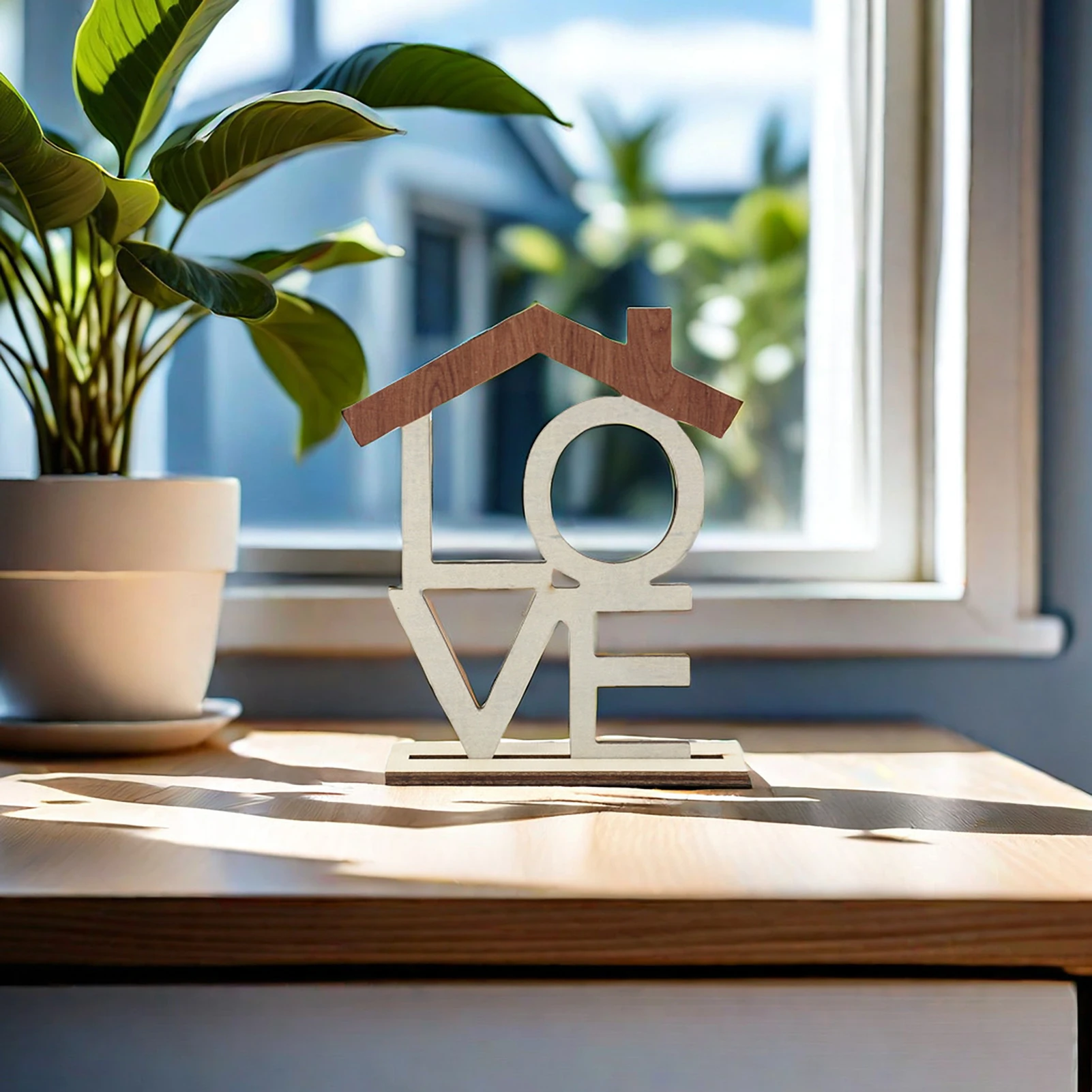 LOVE HOME Desktop Decoration Hollow Home Office Living Room Table Centerpiece With Wooden Base English Letter HOME Table Decor