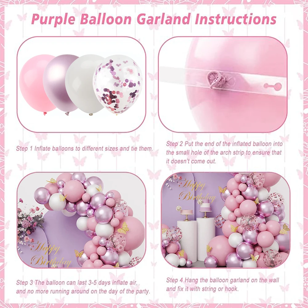 Butterfly Balloon Arch White Pink Confetti Metal Balloons Set Girl Birthday Decoration Party Supplies Wedding Globos Baby Shower