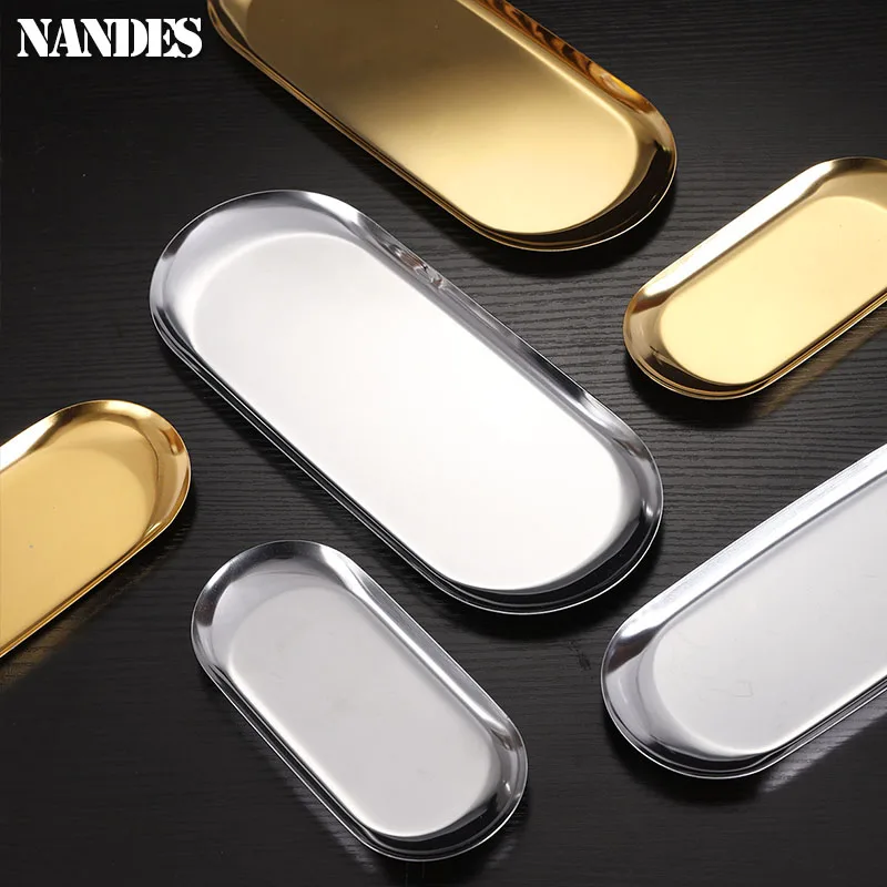 Kitchen Tray Stainless Steel Gold Dining Plate Dessert Plate Nut Fruit Cake Tray Snack Western Steak Dish