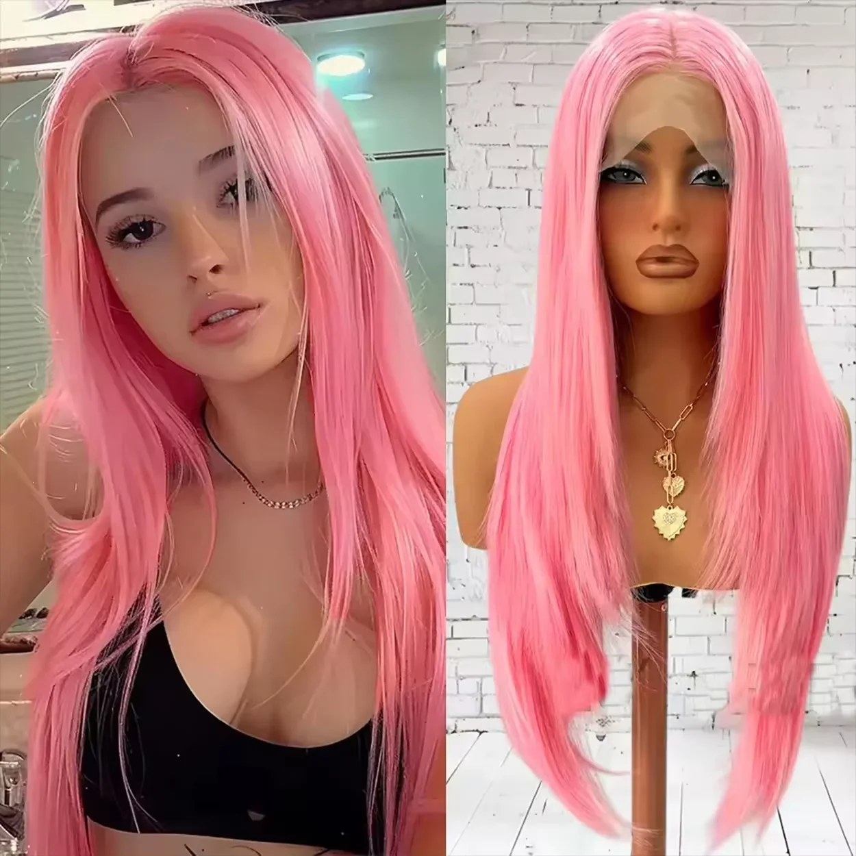 250% Density Light Pink Bone Straight Pink Human Hair Wig 30 Inch 13x6 HD Transparent Lace Frontal Wigs Real Human Hair 3