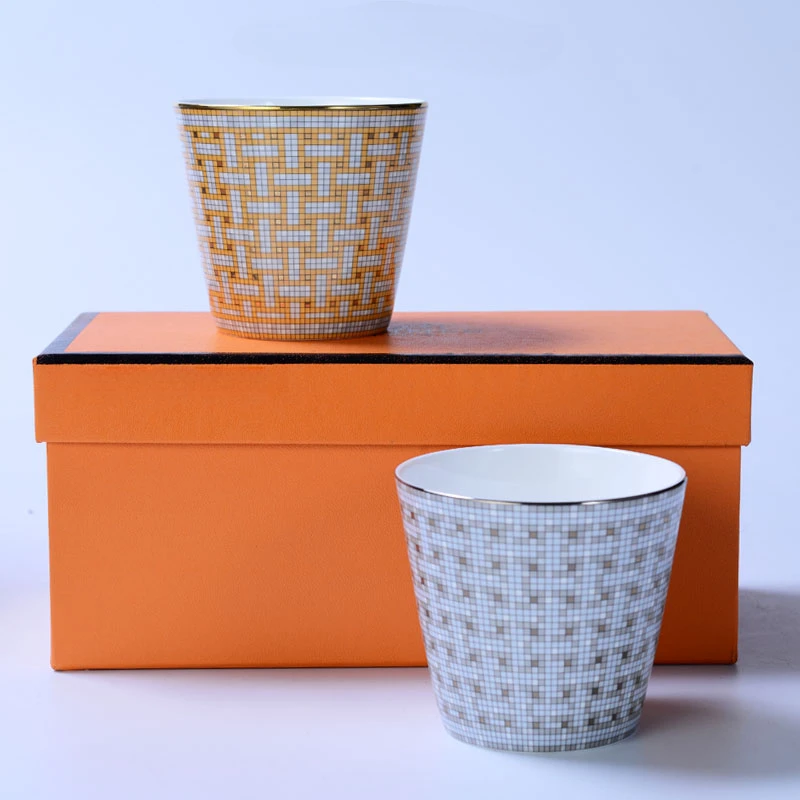 

2 Cups Bone China Tea Cup Household Water Cup Mini Mosaic Couple Ceramic Cup Gift Box juego tazas de cafe y plato