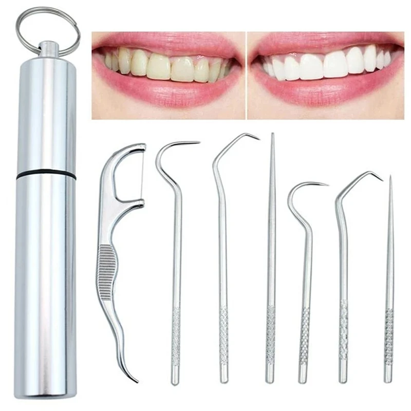 Stainless Steel Toothpick Set Metal Tooth Flossing Reusable Toothpicks Portable Toothpick Floss Teeth Cleaner Oral Cleaning Tool