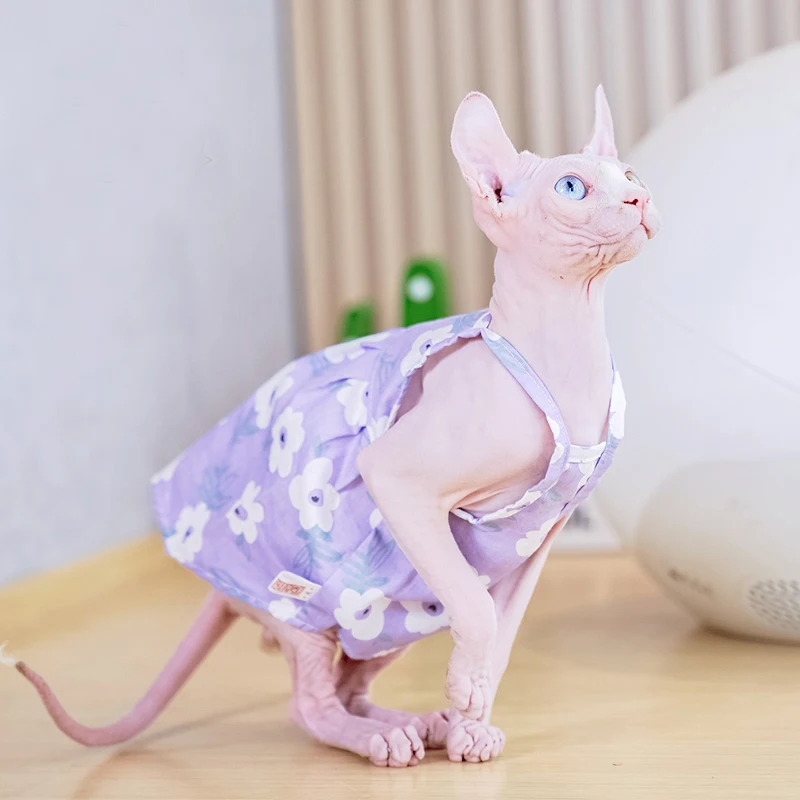 

Платье для кошки Devon Rex, одежда для домашних питомцев, фиолетовая юбка без рукавов с цветочным рисунком для кошек и собак