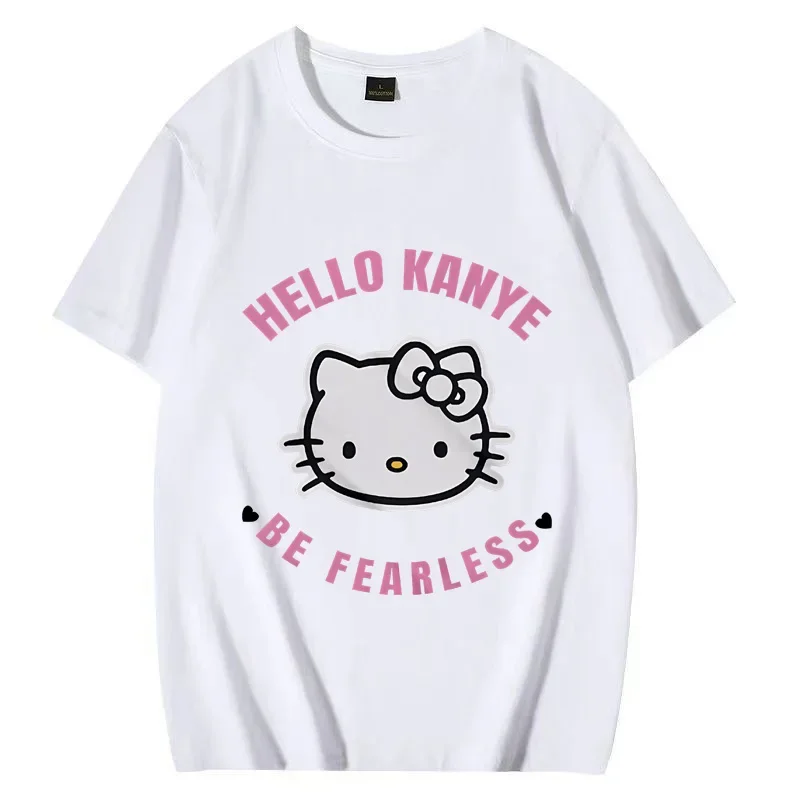 

Cute Cat Bear Print Tees Black White Short Sleeve Clothes Kanye West T-shirt Women's Clothing Men Hip Hop Fans Streetwear Tops