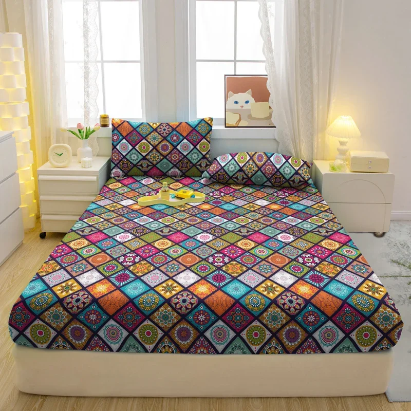 مجموعة ملاءات بنمط بوهيمي ، غطاء سرير مطبوع ، مفار...