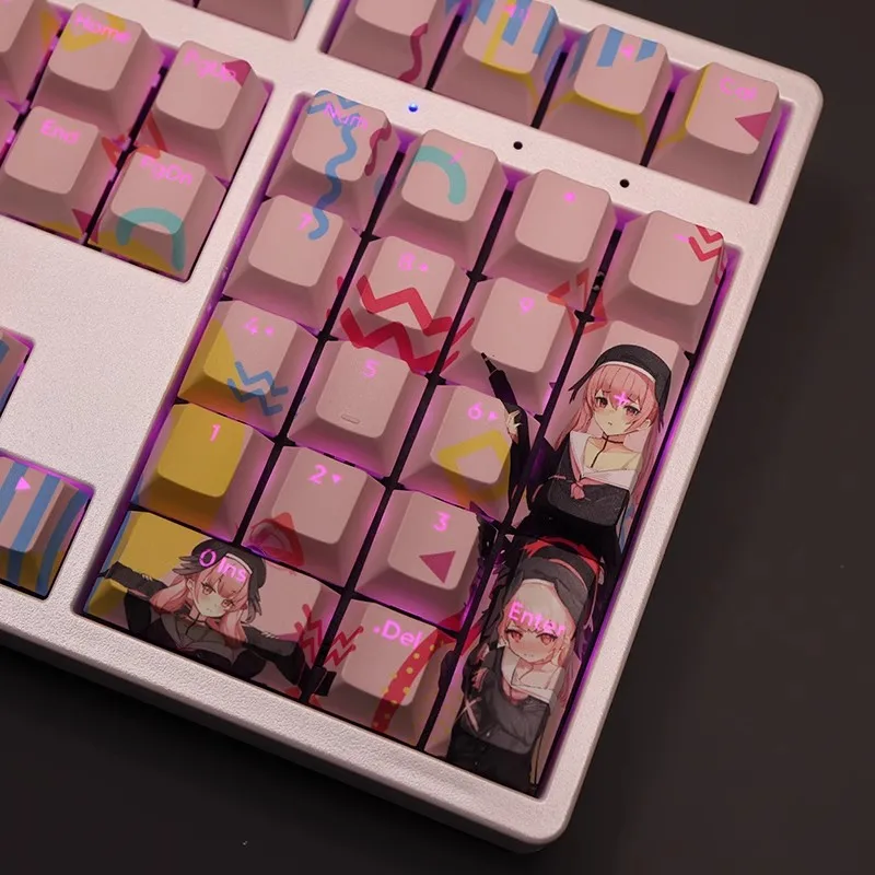 Keycaps Anime para Perfil Cereja Arquivo Azul Shimoe Koharu Pbt Tintura Subbed Backlit 61 87 104 108 Layout Set - Imagem 6