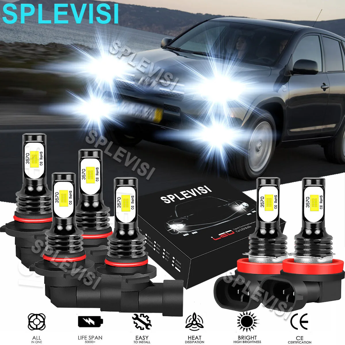 

6x LED Pure White Headlight Fog Light Bulbs 6000K Fit For Toyota RAV4 2006-2012 Dodge Avenger 2013-2014 Honda Odyssey 2005-2010